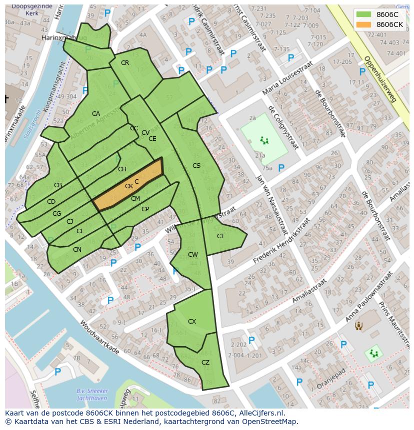 Afbeelding van het postcodegebied 8606 CK op de kaart.
