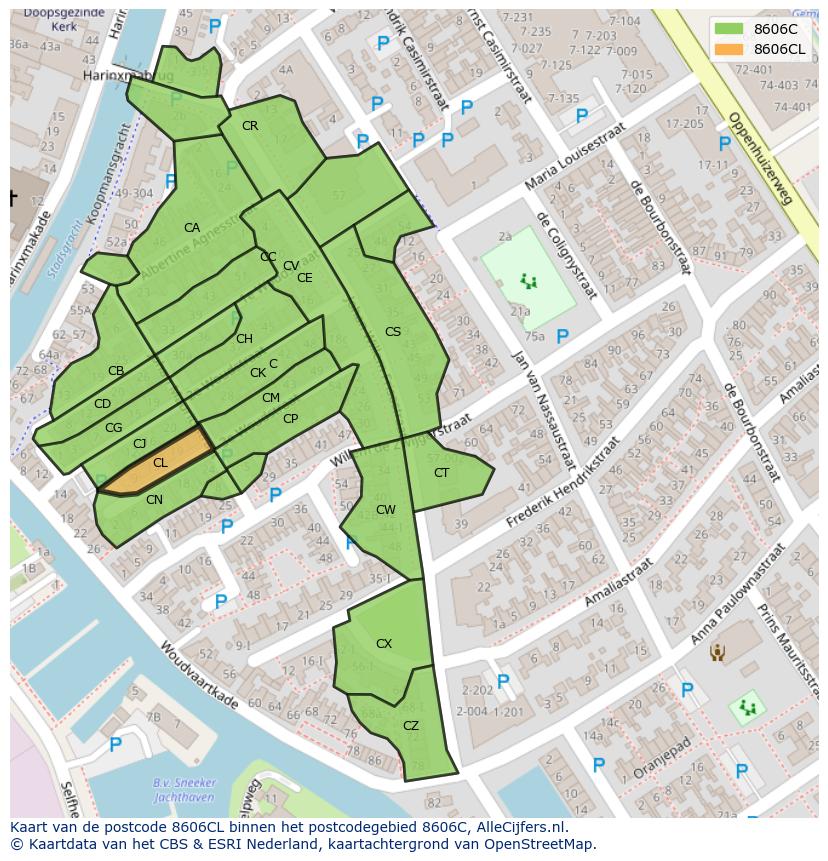 Afbeelding van het postcodegebied 8606 CL op de kaart.