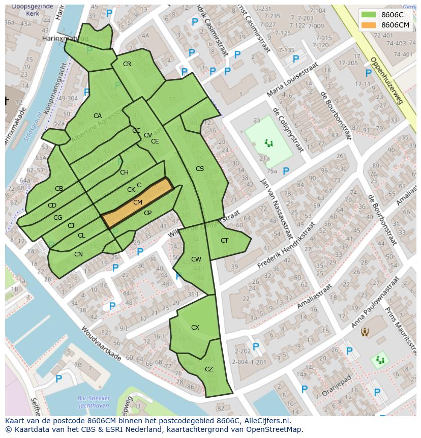 Afbeelding van het postcodegebied 8606 CM op de kaart.