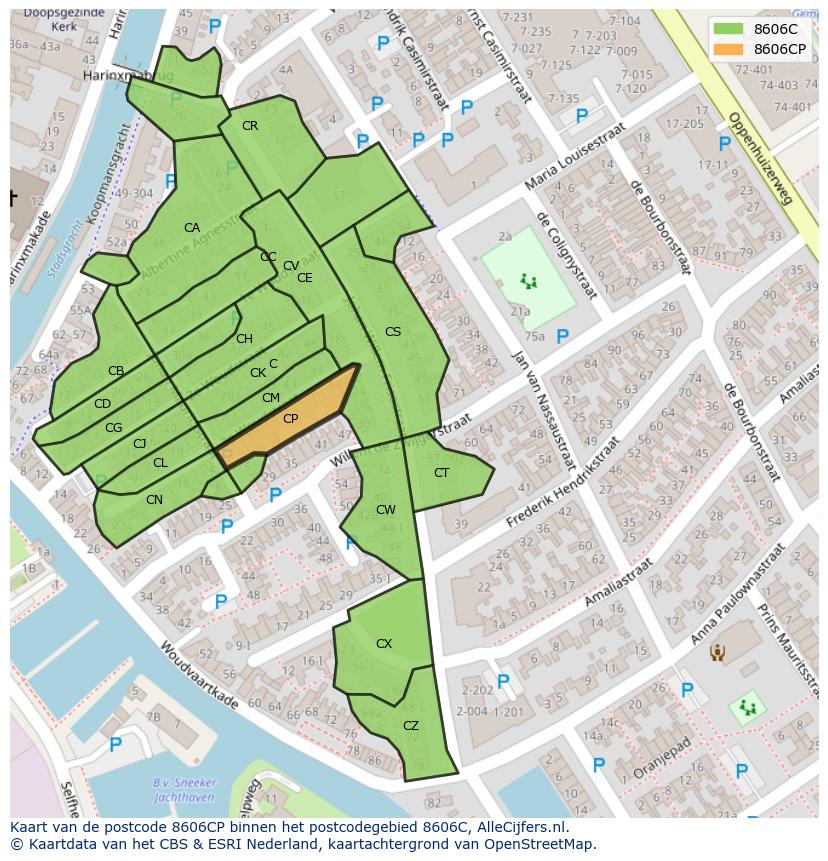 Afbeelding van het postcodegebied 8606 CP op de kaart.
