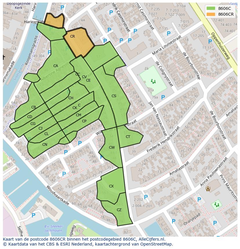 Afbeelding van het postcodegebied 8606 CR op de kaart.