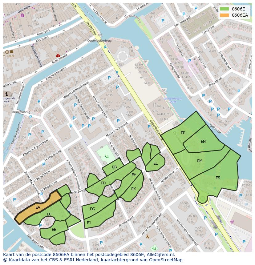Afbeelding van het postcodegebied 8606 EA op de kaart.