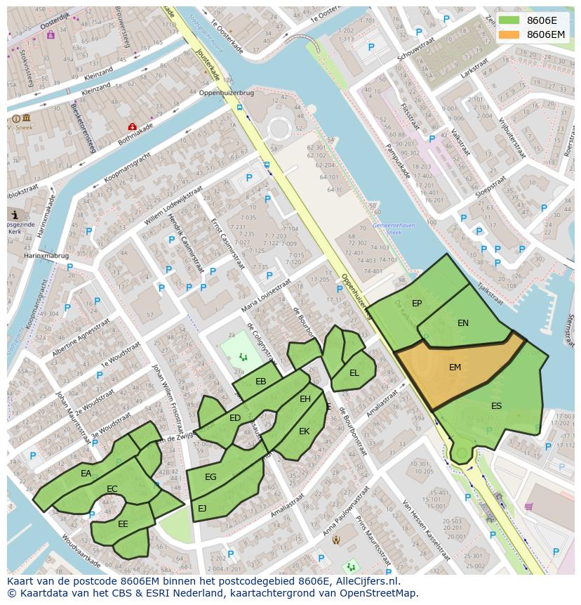 Afbeelding van het postcodegebied 8606 EM op de kaart.