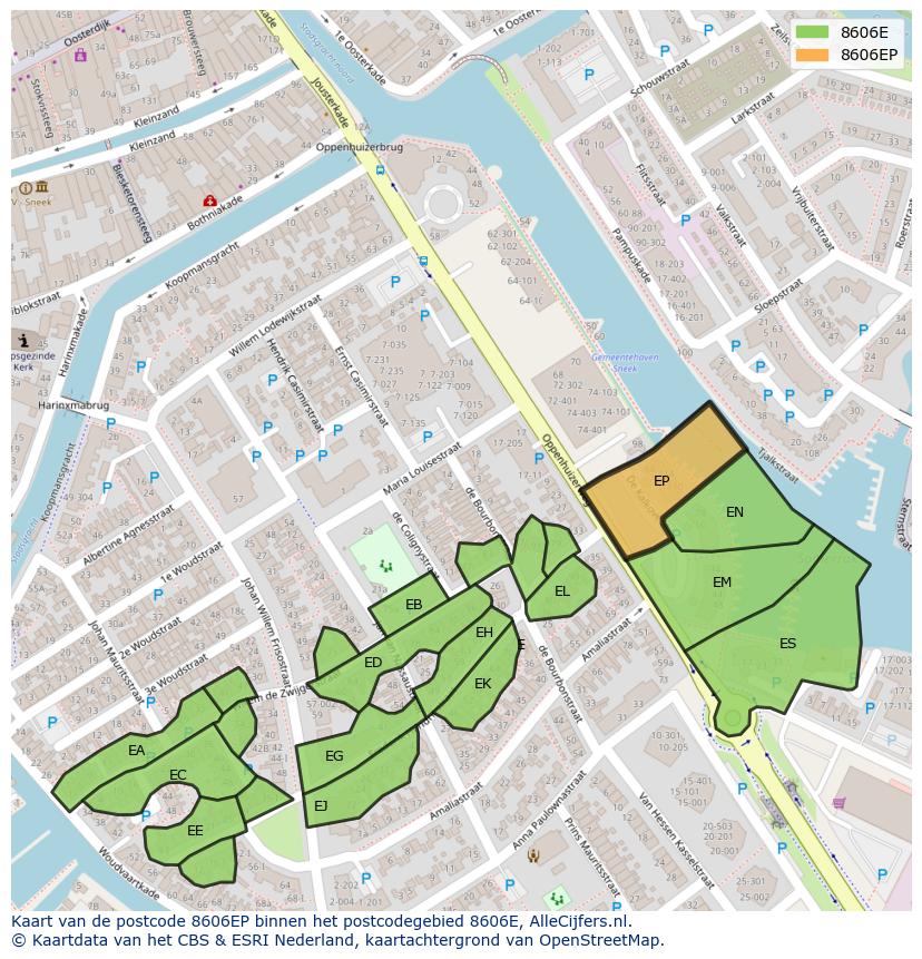 Afbeelding van het postcodegebied 8606 EP op de kaart.
