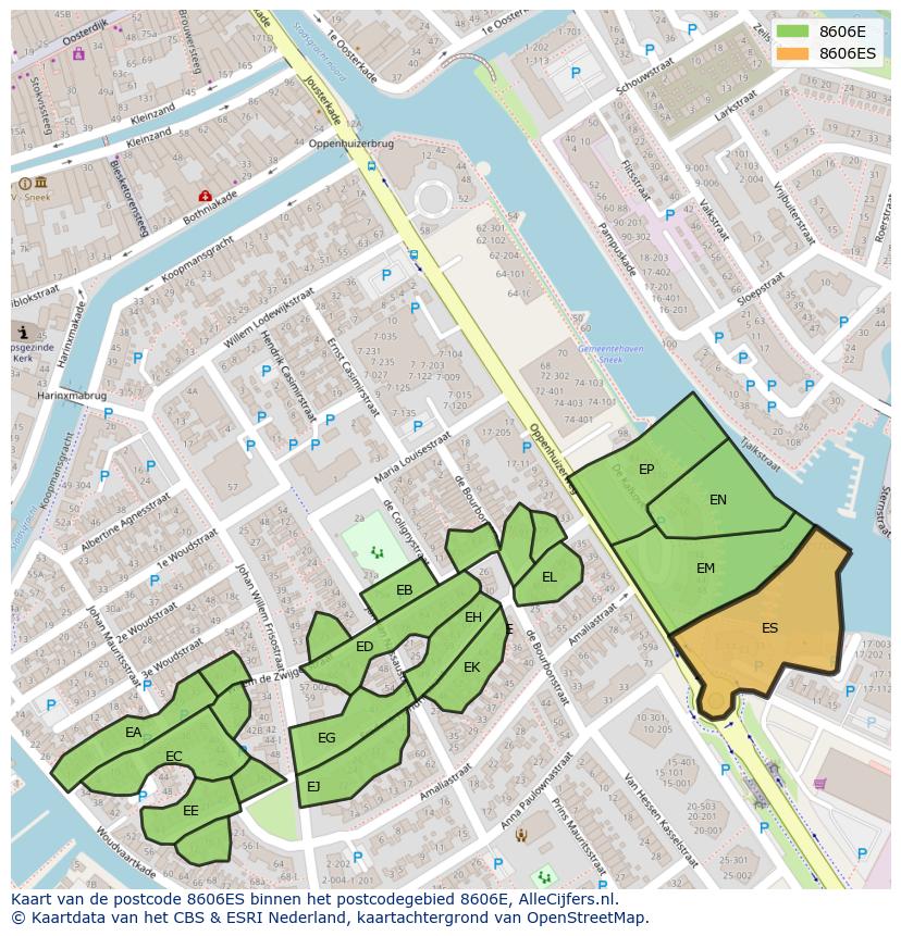 Afbeelding van het postcodegebied 8606 ES op de kaart.