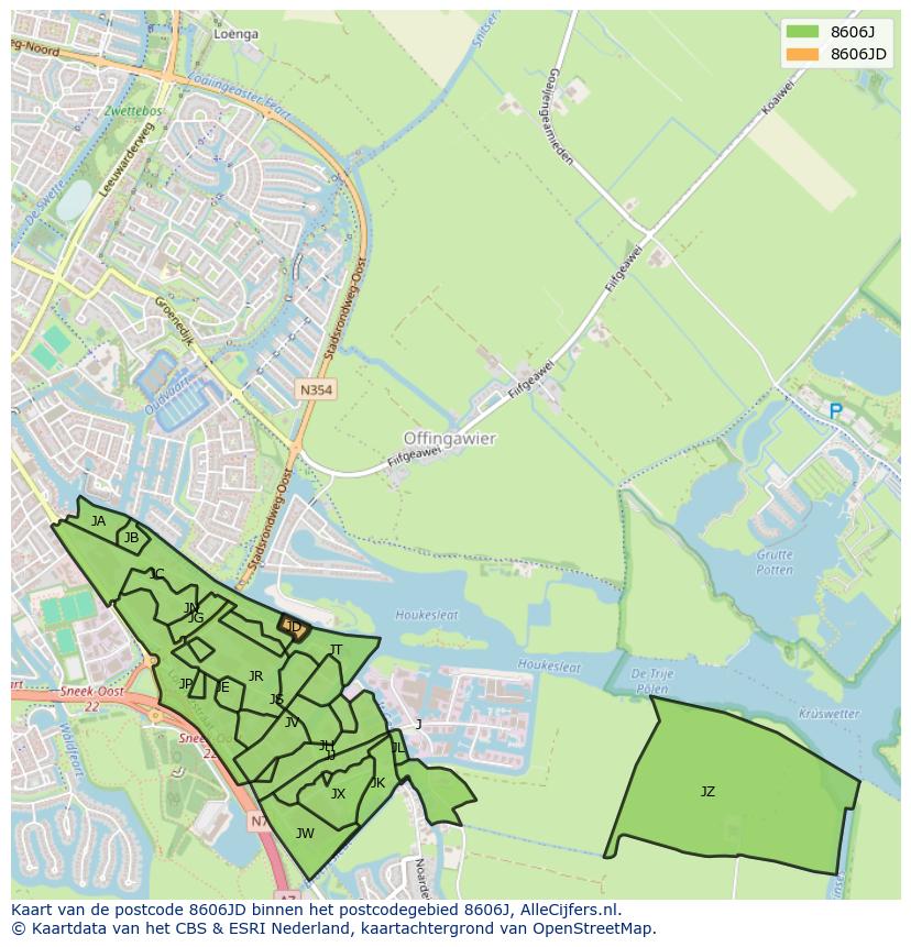 Afbeelding van het postcodegebied 8606 JD op de kaart.