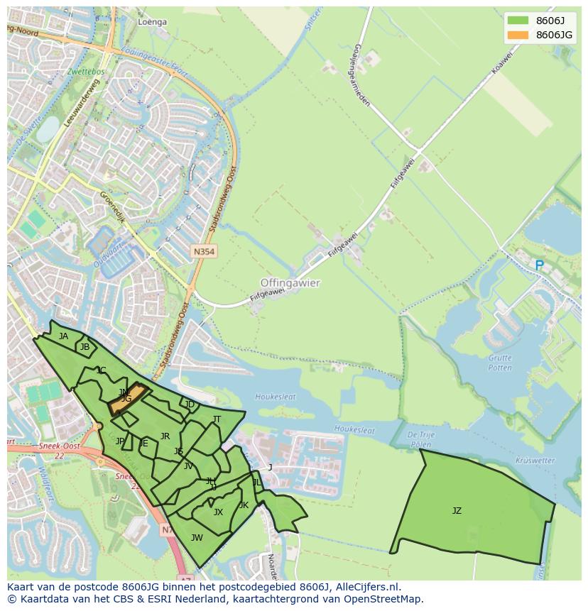 Afbeelding van het postcodegebied 8606 JG op de kaart.