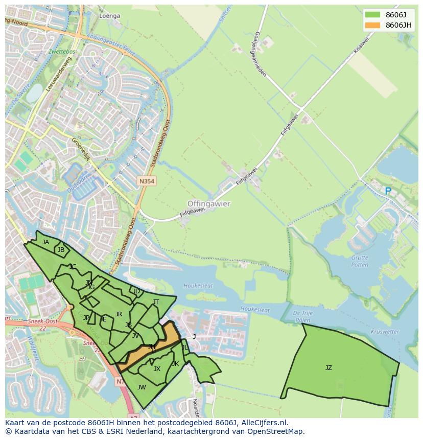 Afbeelding van het postcodegebied 8606 JH op de kaart.