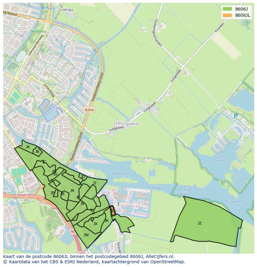 Afbeelding van het postcodegebied 8606 JL op de kaart.