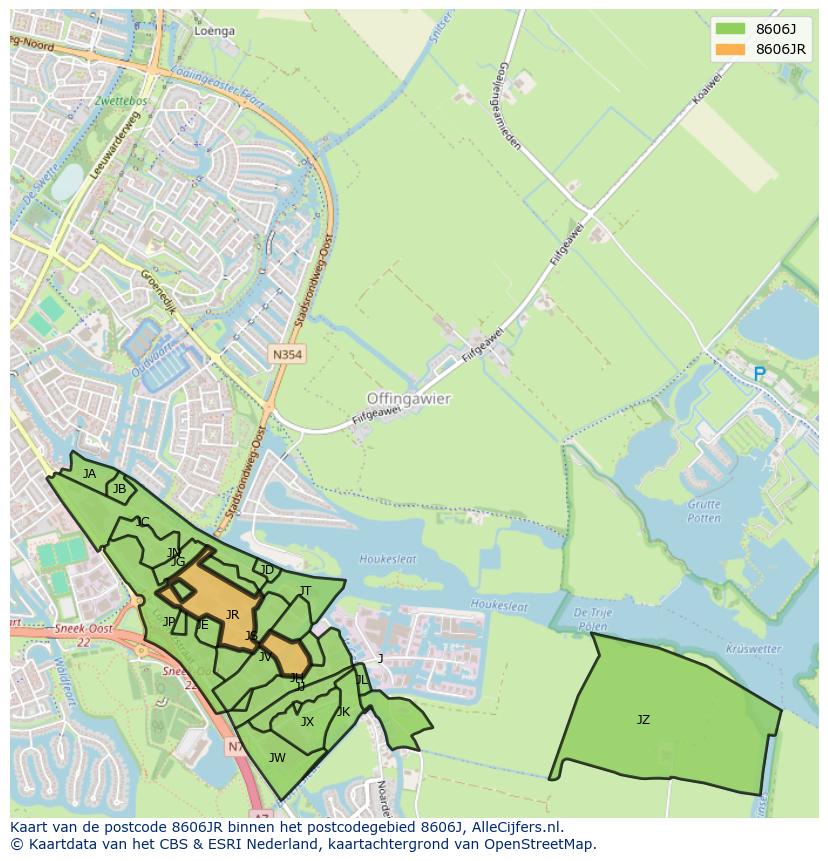 Afbeelding van het postcodegebied 8606 JR op de kaart.