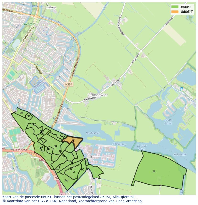 Afbeelding van het postcodegebied 8606 JT op de kaart.