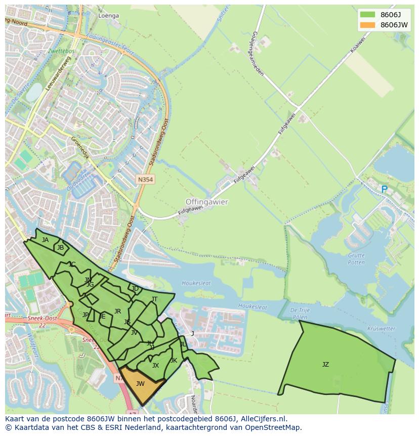 Afbeelding van het postcodegebied 8606 JW op de kaart.