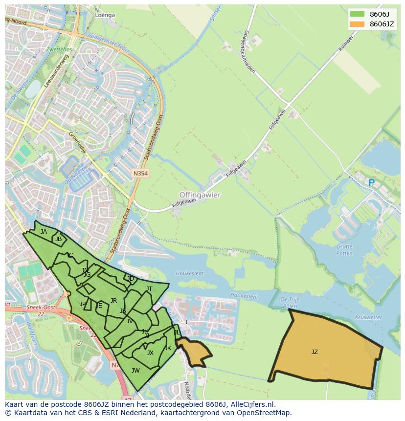 Afbeelding van het postcodegebied 8606 JZ op de kaart.