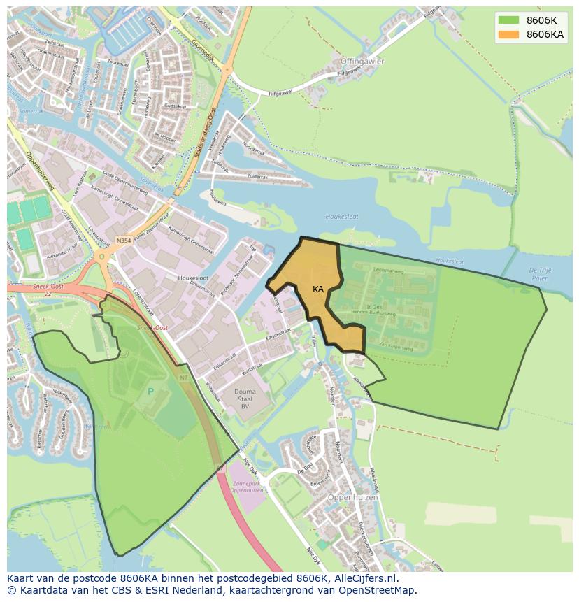 Afbeelding van het postcodegebied 8606 KA op de kaart.