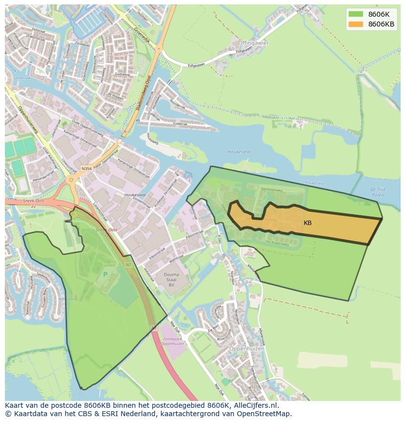 Afbeelding van het postcodegebied 8606 KB op de kaart.