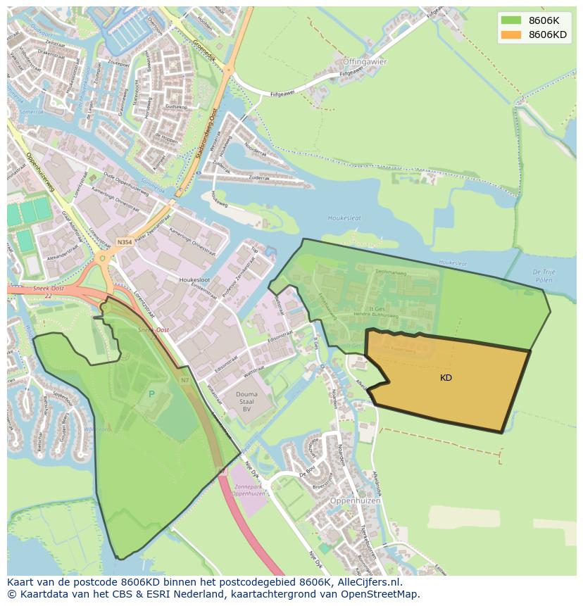 Afbeelding van het postcodegebied 8606 KD op de kaart.