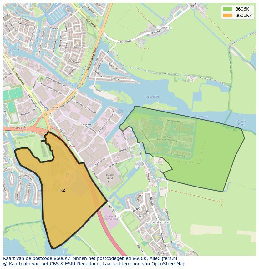 Afbeelding van het postcodegebied 8606 KZ op de kaart.