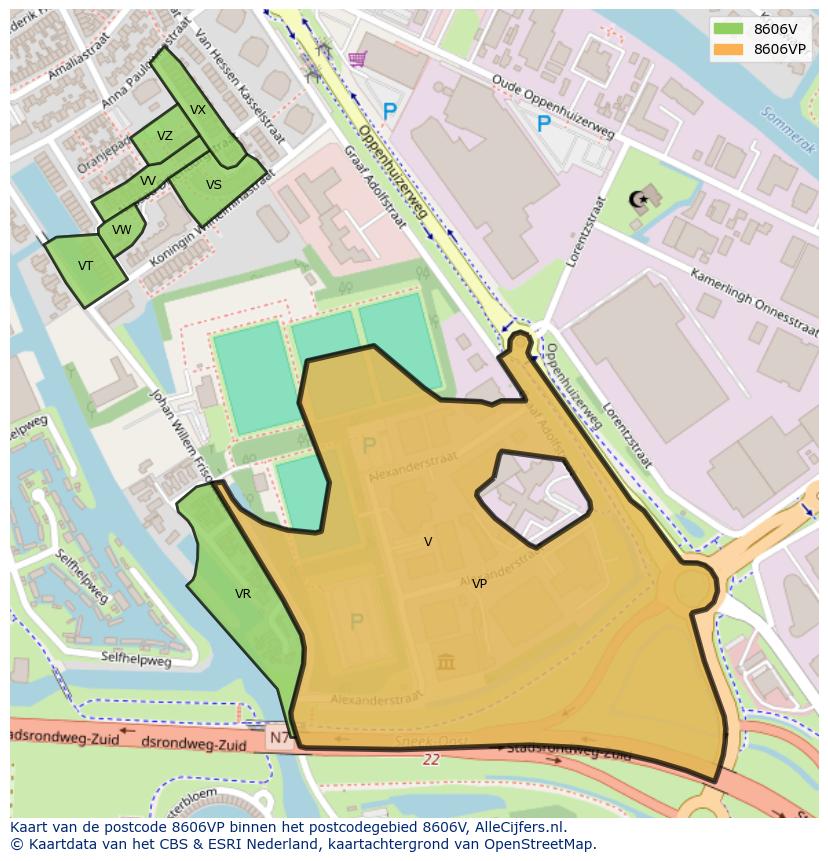 Afbeelding van het postcodegebied 8606 VP op de kaart.