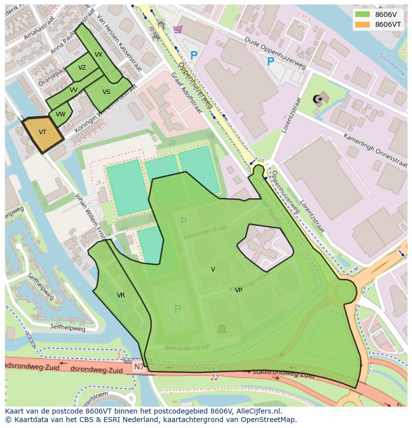 Afbeelding van het postcodegebied 8606 VT op de kaart.
