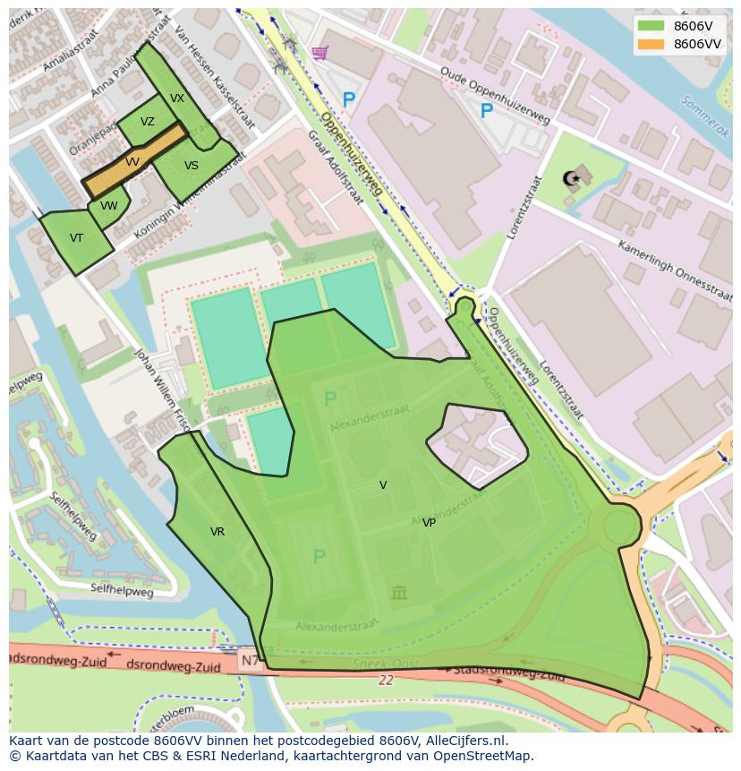Afbeelding van het postcodegebied 8606 VV op de kaart.