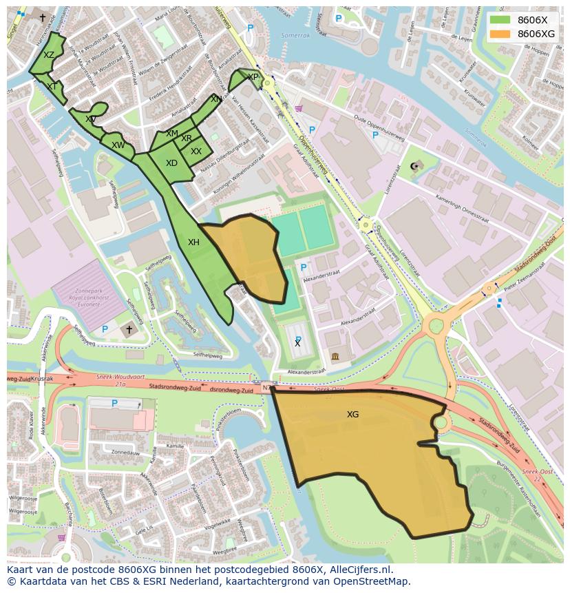 Afbeelding van het postcodegebied 8606 XG op de kaart.
