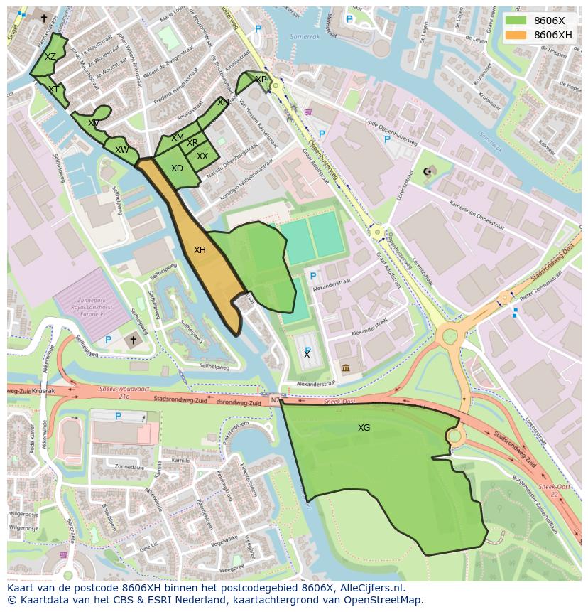 Afbeelding van het postcodegebied 8606 XH op de kaart.