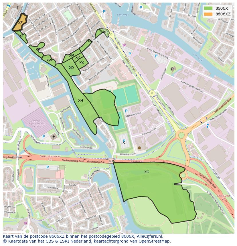 Afbeelding van het postcodegebied 8606 XZ op de kaart.