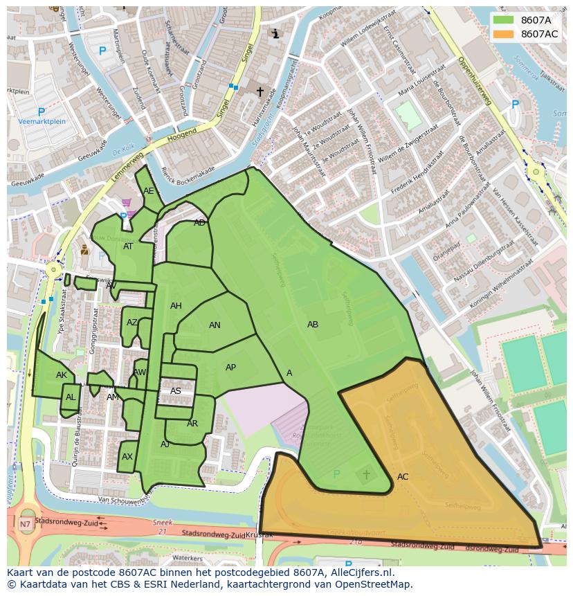 Afbeelding van het postcodegebied 8607 AC op de kaart.