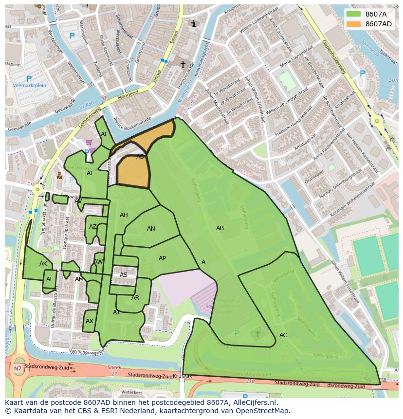 Afbeelding van het postcodegebied 8607 AD op de kaart.