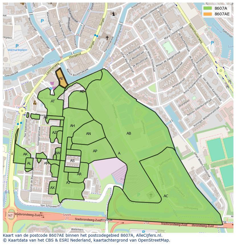 Afbeelding van het postcodegebied 8607 AE op de kaart.
