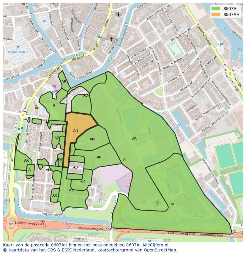 Afbeelding van het postcodegebied 8607 AH op de kaart.