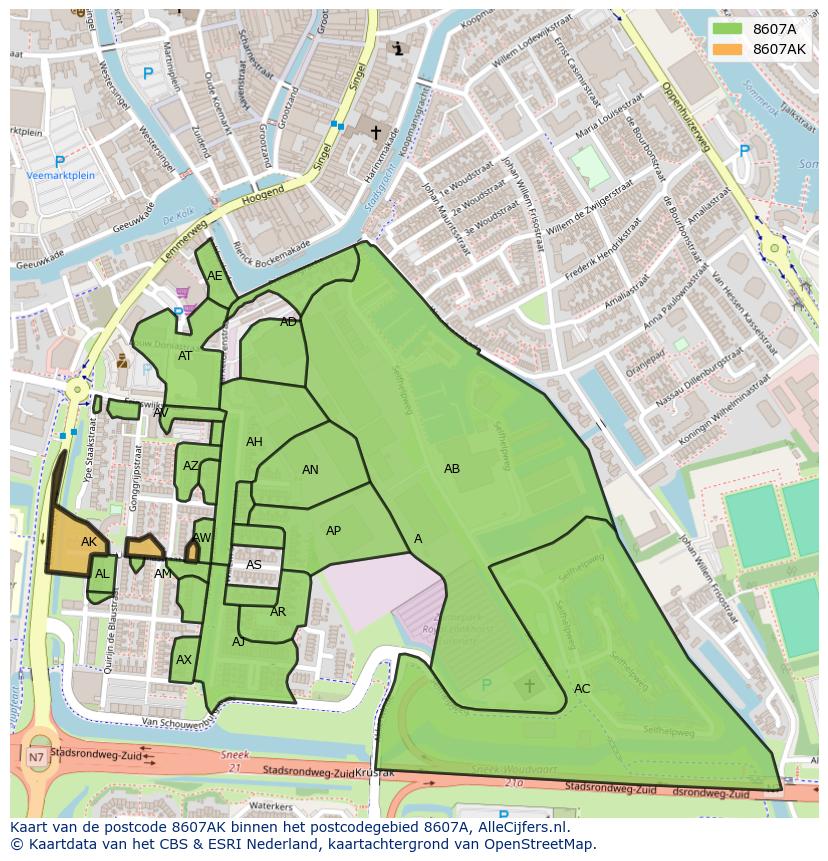 Afbeelding van het postcodegebied 8607 AK op de kaart.