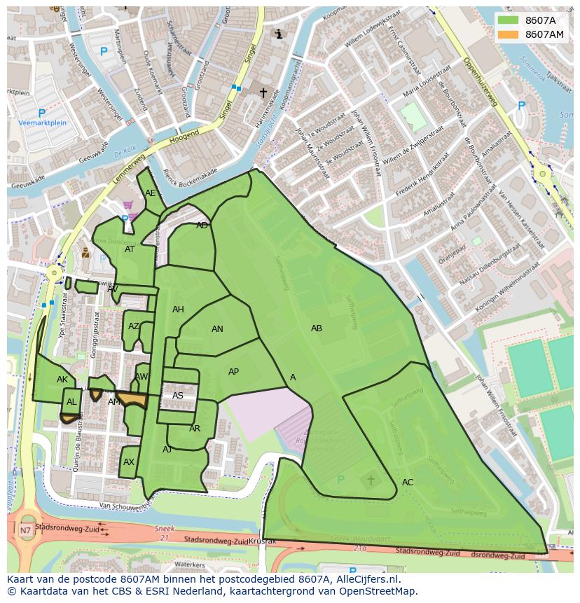 Afbeelding van het postcodegebied 8607 AM op de kaart.