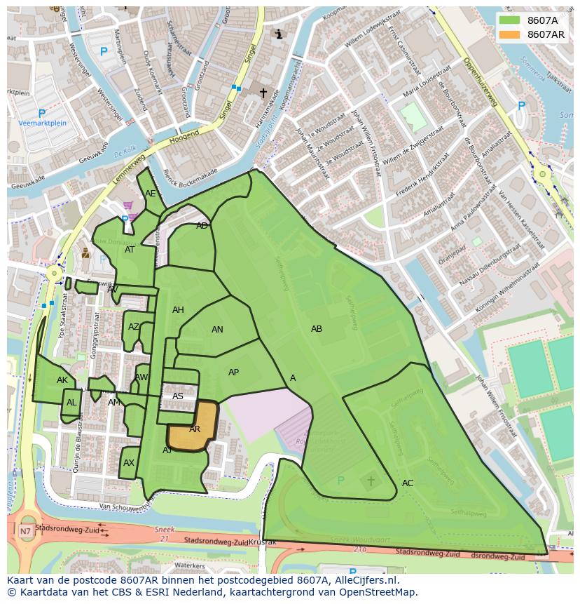 Afbeelding van het postcodegebied 8607 AR op de kaart.