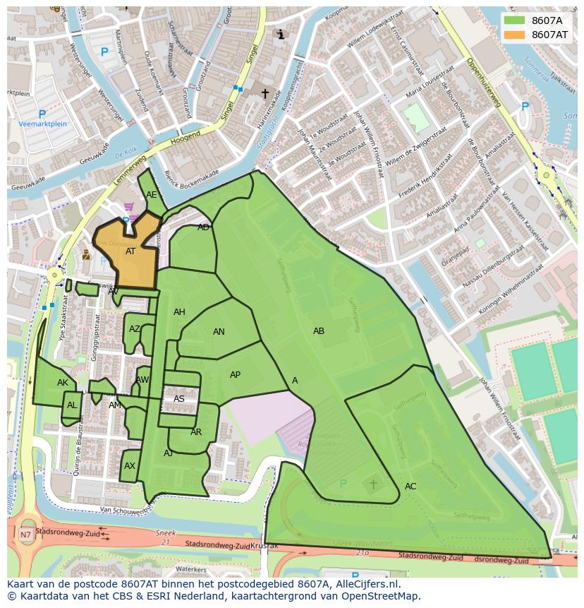 Afbeelding van het postcodegebied 8607 AT op de kaart.