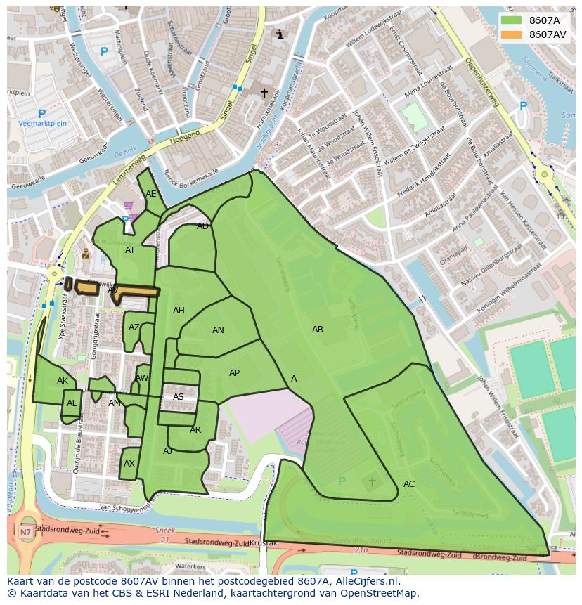 Afbeelding van het postcodegebied 8607 AV op de kaart.