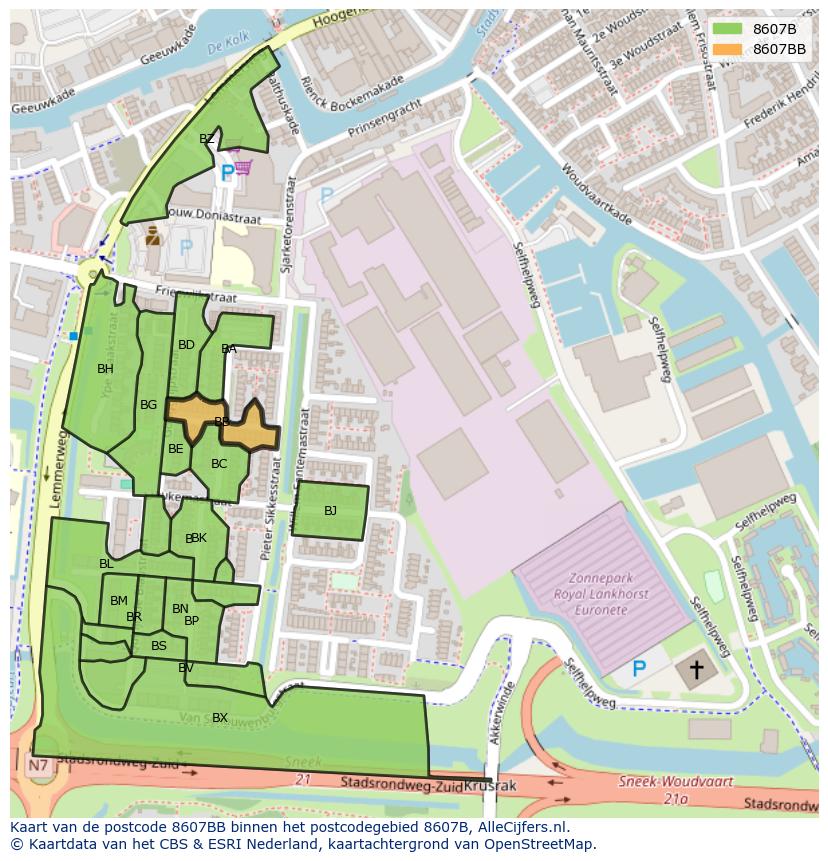 Afbeelding van het postcodegebied 8607 BB op de kaart.