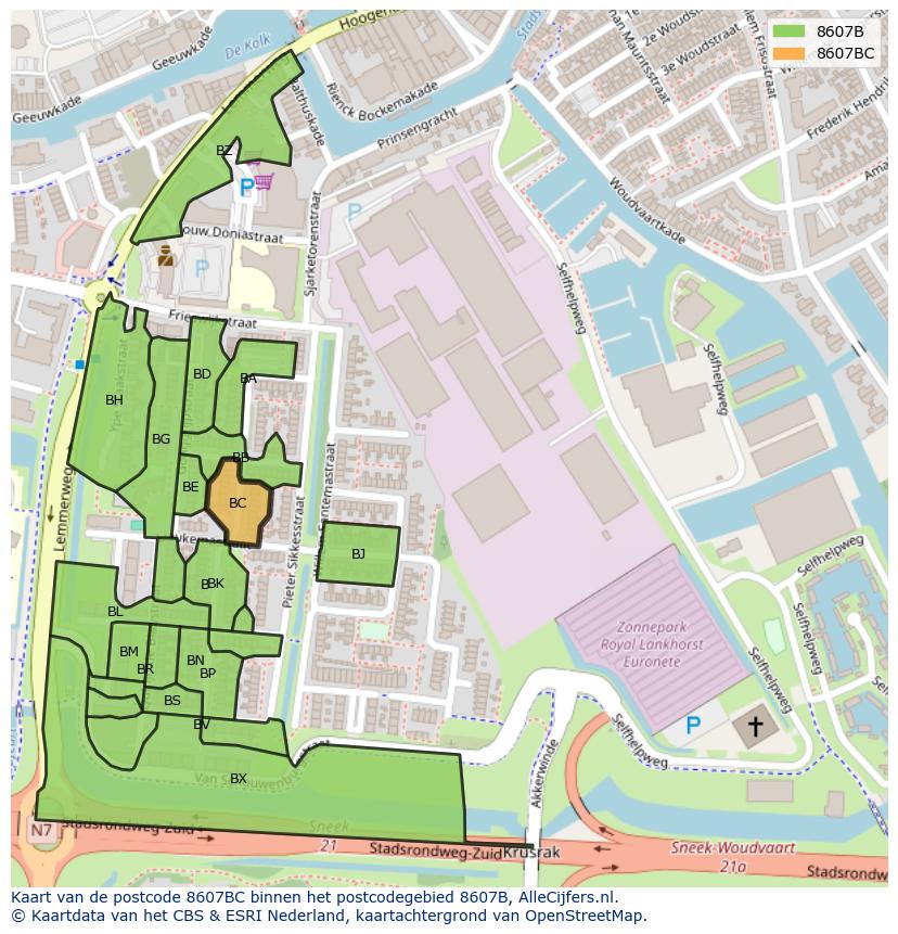 Afbeelding van het postcodegebied 8607 BC op de kaart.