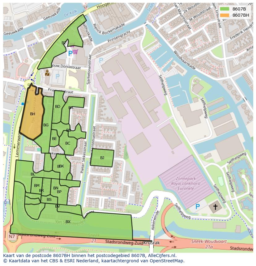 Afbeelding van het postcodegebied 8607 BH op de kaart.