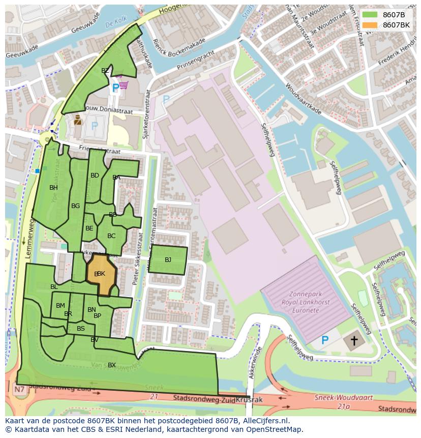 Afbeelding van het postcodegebied 8607 BK op de kaart.