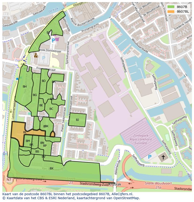 Afbeelding van het postcodegebied 8607 BL op de kaart.