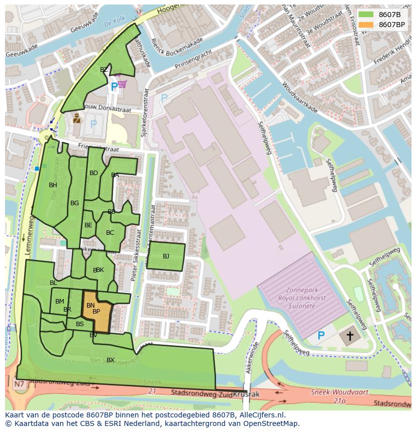 Afbeelding van het postcodegebied 8607 BP op de kaart.
