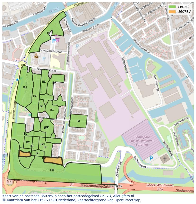 Afbeelding van het postcodegebied 8607 BV op de kaart.