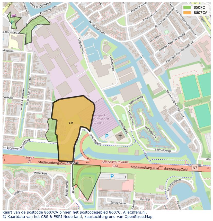 Afbeelding van het postcodegebied 8607 CA op de kaart.