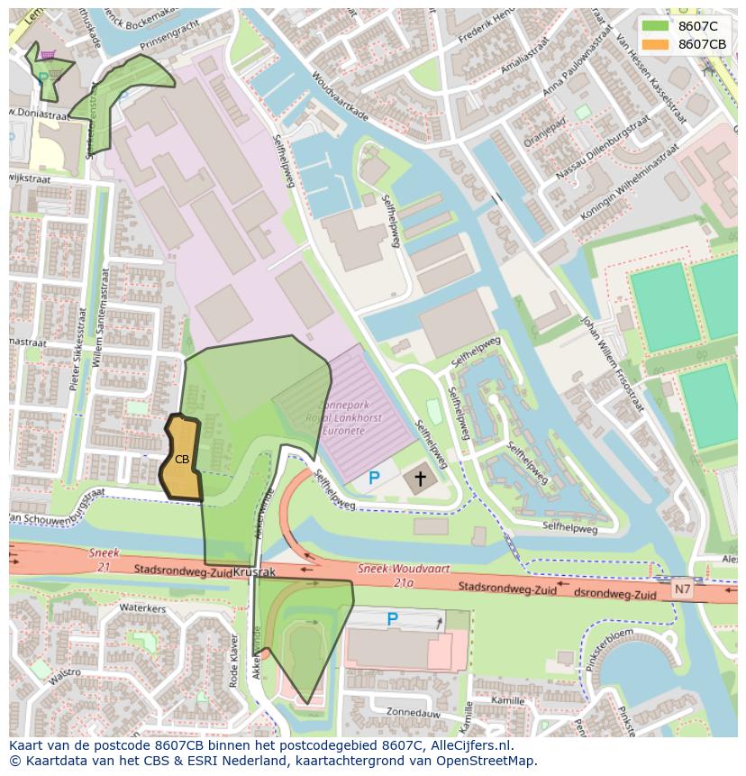 Afbeelding van het postcodegebied 8607 CB op de kaart.