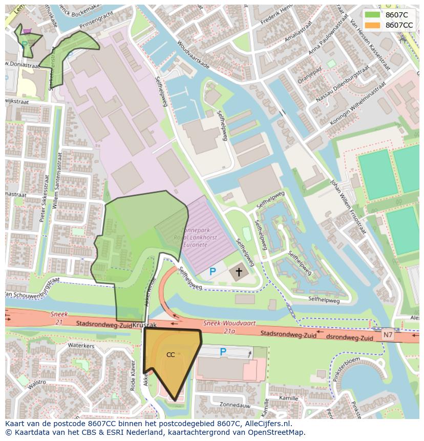 Afbeelding van het postcodegebied 8607 CC op de kaart.