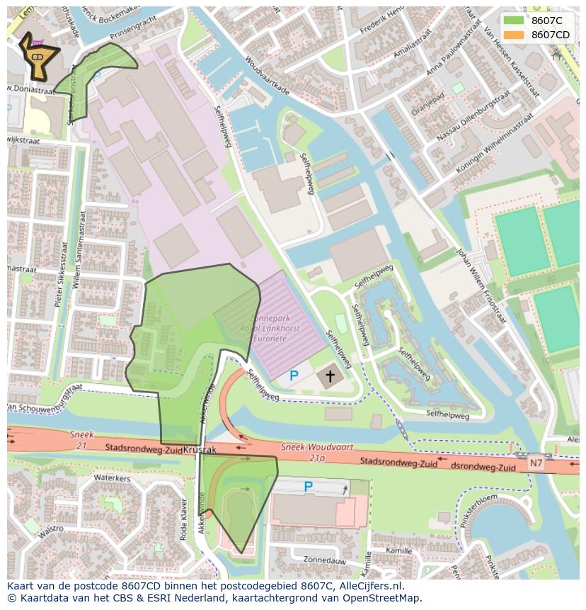 Afbeelding van het postcodegebied 8607 CD op de kaart.