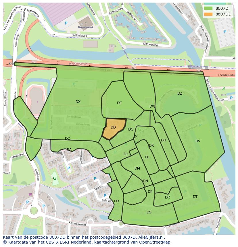 Afbeelding van het postcodegebied 8607 DD op de kaart.