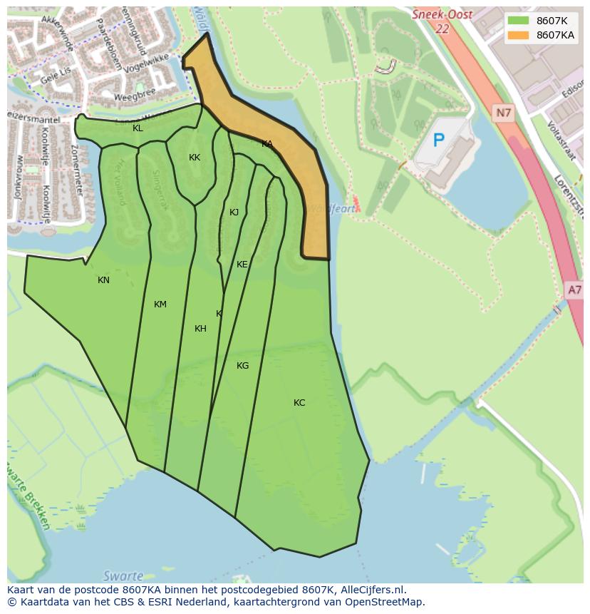 Afbeelding van het postcodegebied 8607 KA op de kaart.
