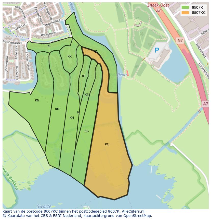 Afbeelding van het postcodegebied 8607 KC op de kaart.